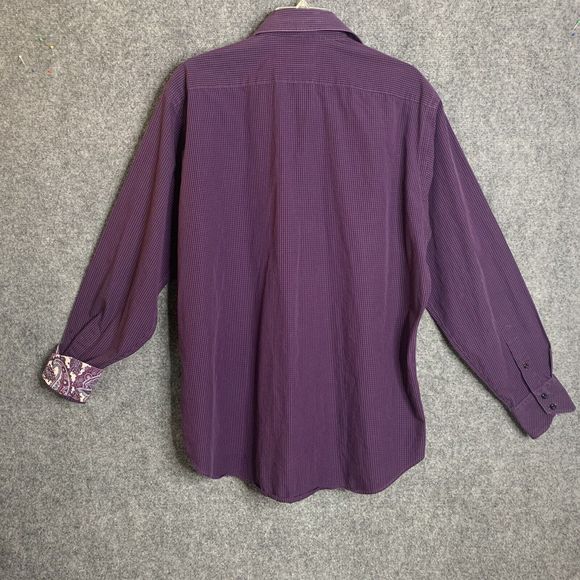 Thomas Dean Button Up Shirt Men Size XL Purple Check Flip Cuff ￼Pima Cotton - Picture 8 of 11